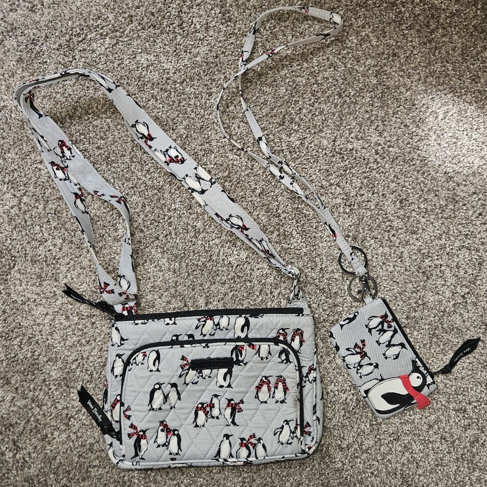 Vera Bradley Penguin Crossbody Purse With Lanyard And Wallet ID Pouch